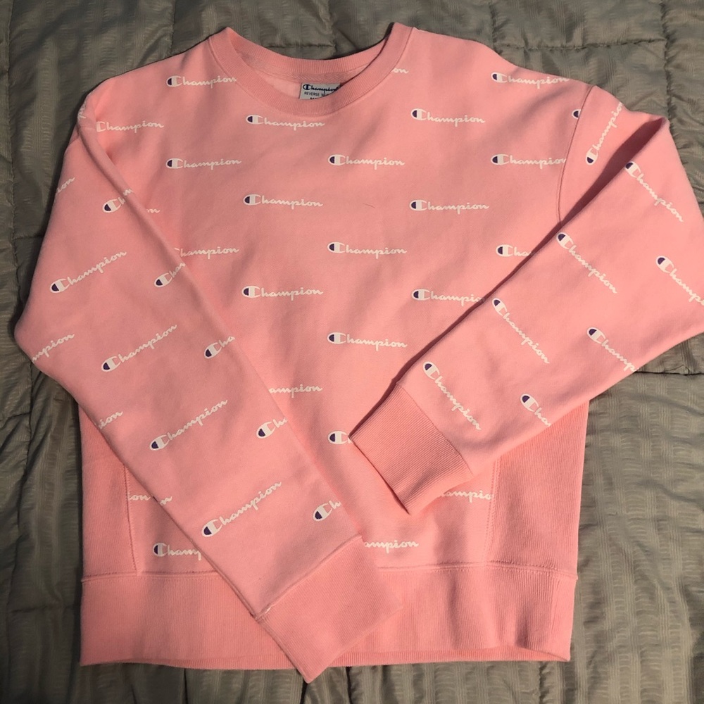 pink champion crew neck sweatshirt